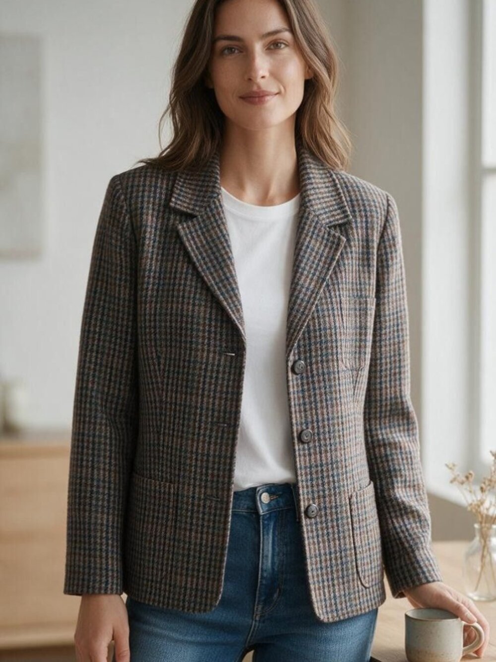 Vtg Appleseed's Wool Blazer, Houndstooth Plaid Jacket, Dark Academia, Preppy